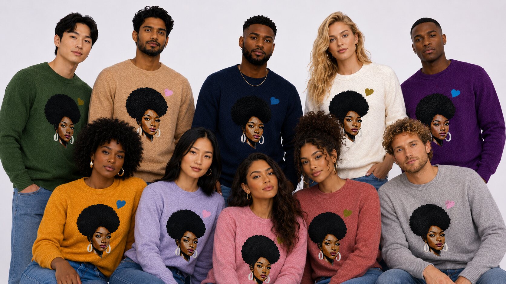DLOKI hero — knitwear with hand-embroidered afro portraits